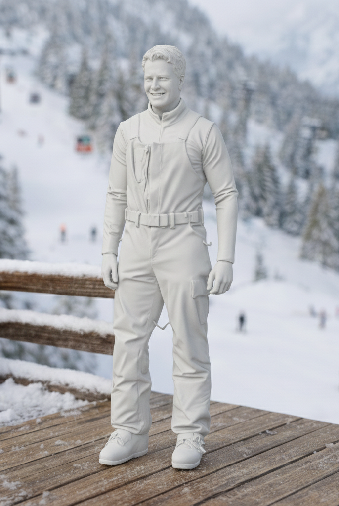 Retro High-Altitude Skier in Belted Salopettes | Resin Figurine