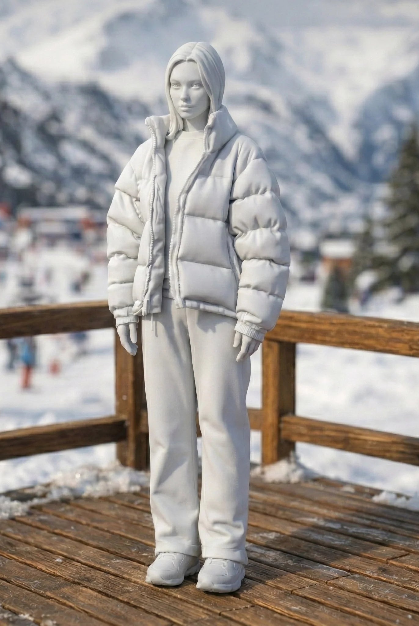 Contemporary Winter Traveller in Puffer | Resin Figurine