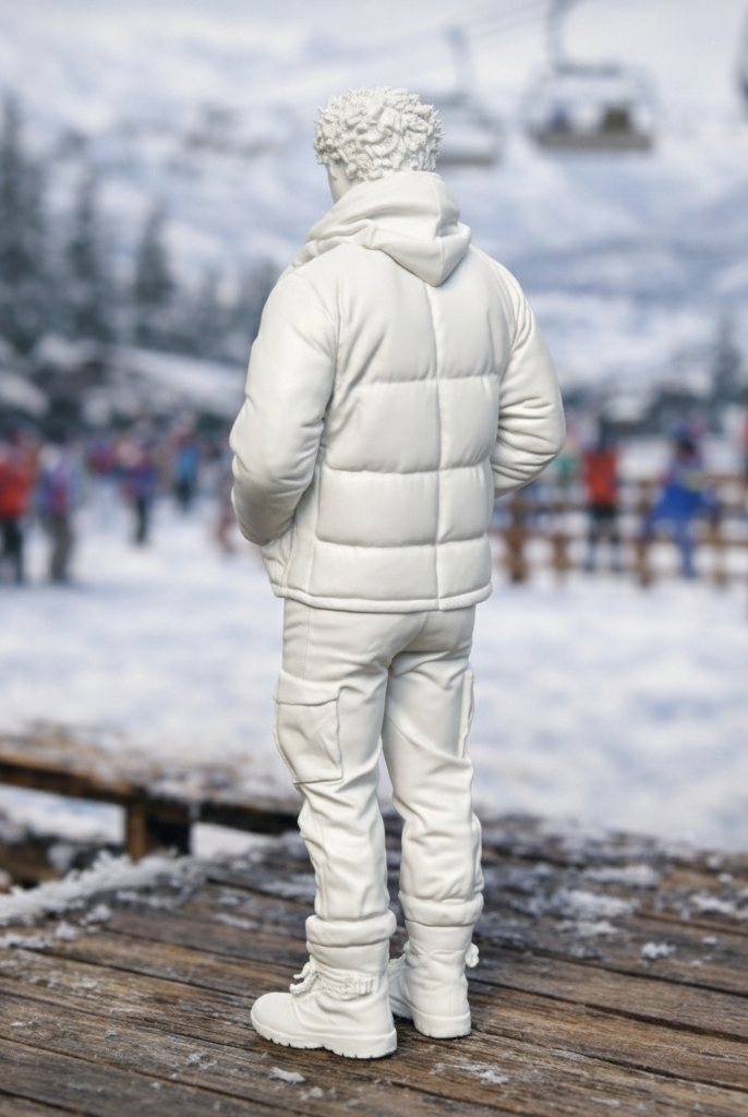 Alpine Traveller in Padded Puffer & Cargo Pants | Resin Figurine