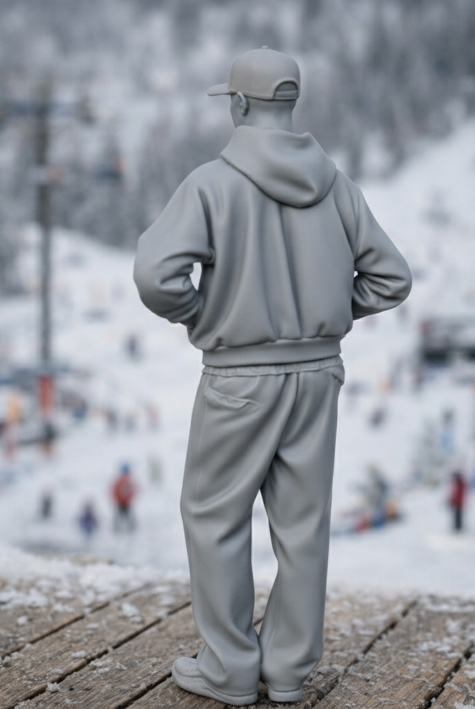 Casual Alpine Tourist in Oversized Hoodie & Joggers | Resin Figurine