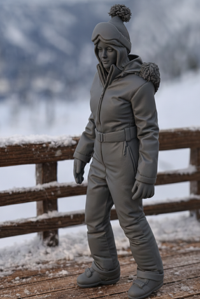 Retro Alpine Skier in Belted One-Piece Suit | Resin Figurine