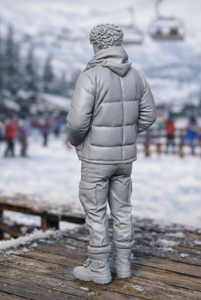 Alpine Traveller in Padded Puffer & Cargo Pants | Resin Figurine