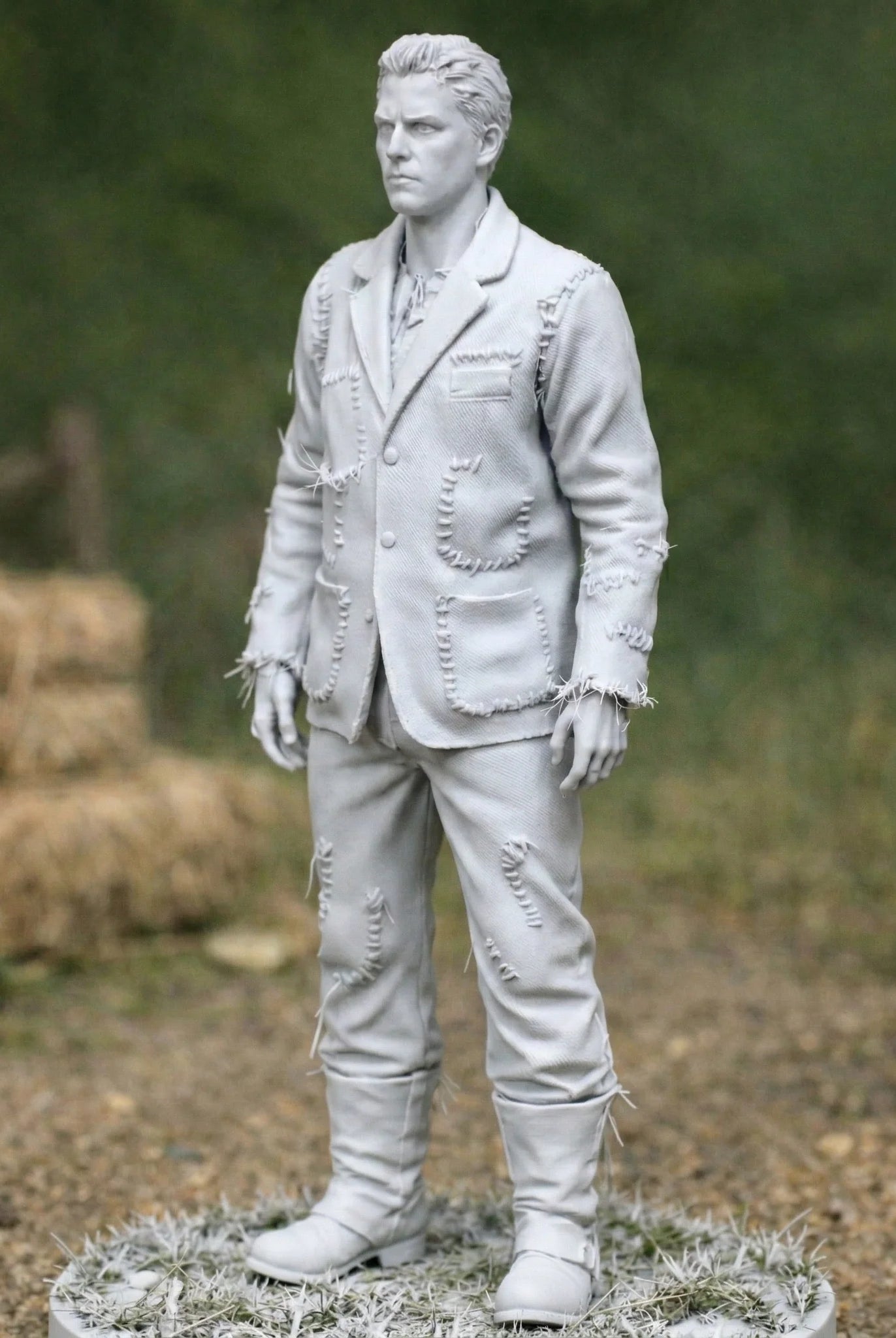 Professional Farmhand in Patched Utility Denim | Scale Resin Farm Diorama Figurine