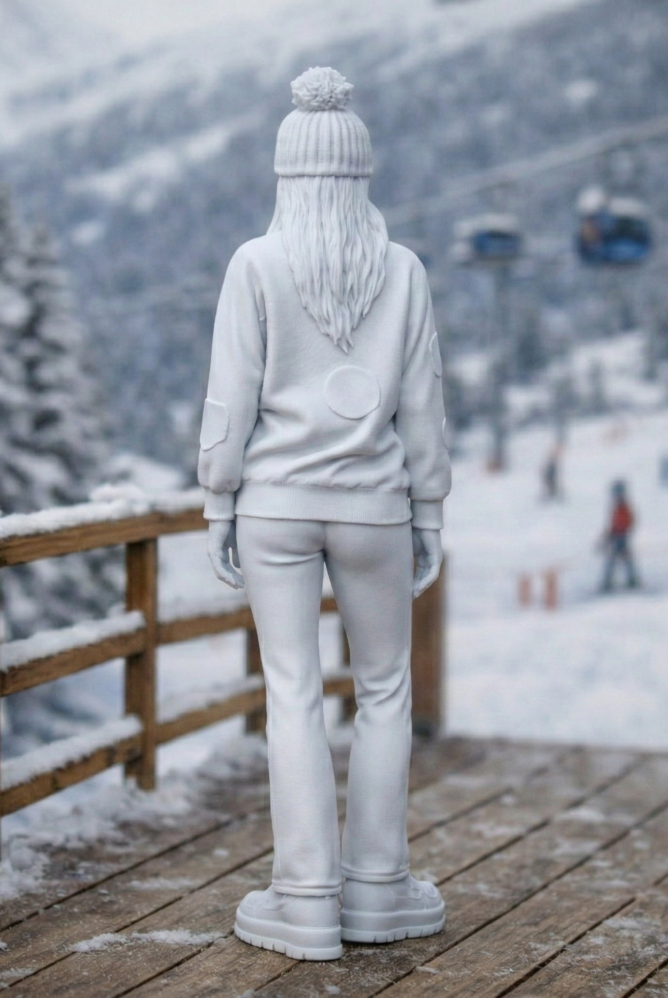Alpine Leisure Enthusiast in Appliqué Sweatshirt | Resin Figurine