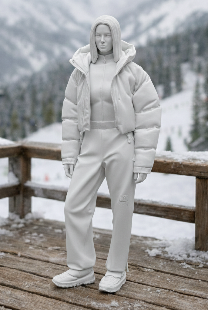 Hooded Winter Tourist in Puffer & Tracksuit | Resin Figurine