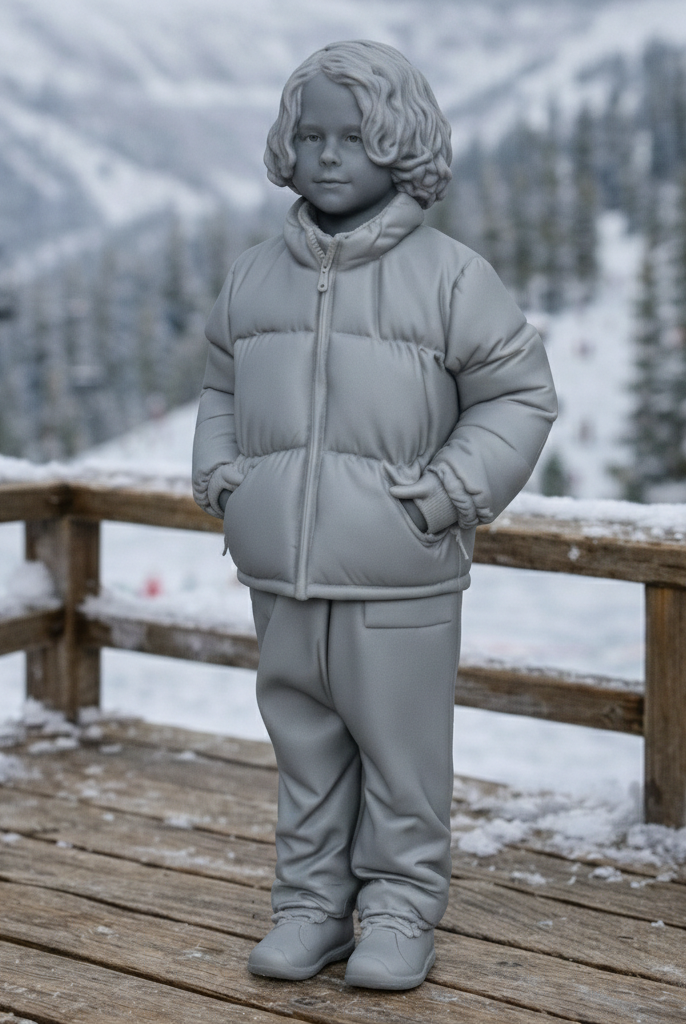 Junior Alpine Tourist in Puffer Jacket | Resin Figurine