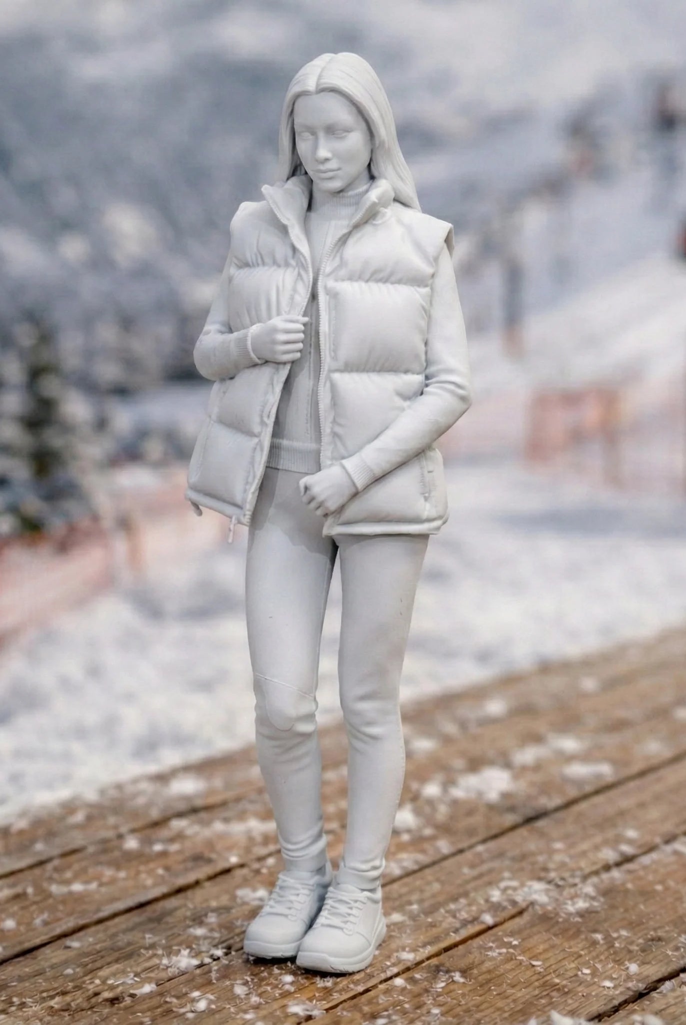 Alpine Tourist in Gilet & Performance Leggings | Resin Figurine