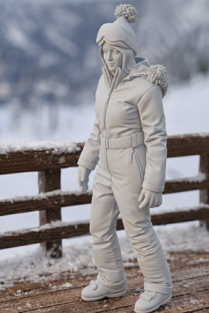 Retro Alpine Skier in Belted One-Piece Suit | Resin Figurine