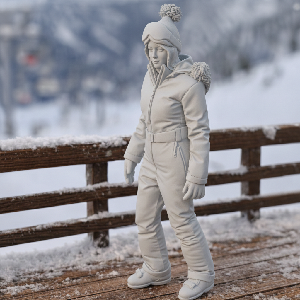 Retro Alpine Skier in Belted One-Piece Suit | Resin Figurine