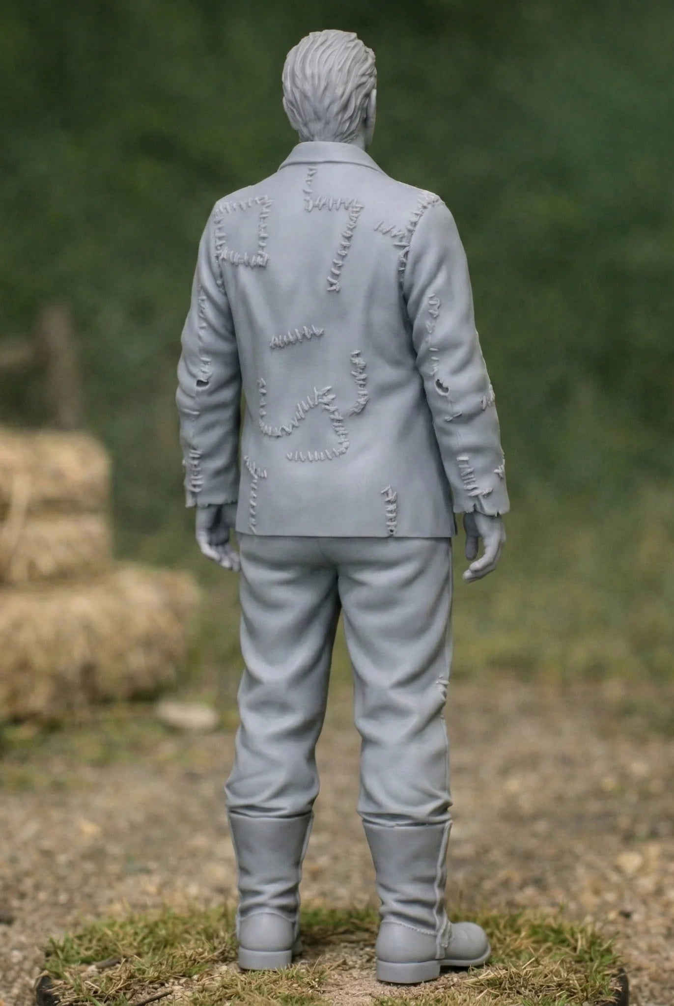 Professional Farmhand in Patched Utility Denim | Scale Resin Farm Diorama Figurine