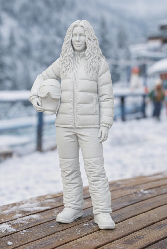 Professional Skier in Quilted Down Jacket | Resin Figurine