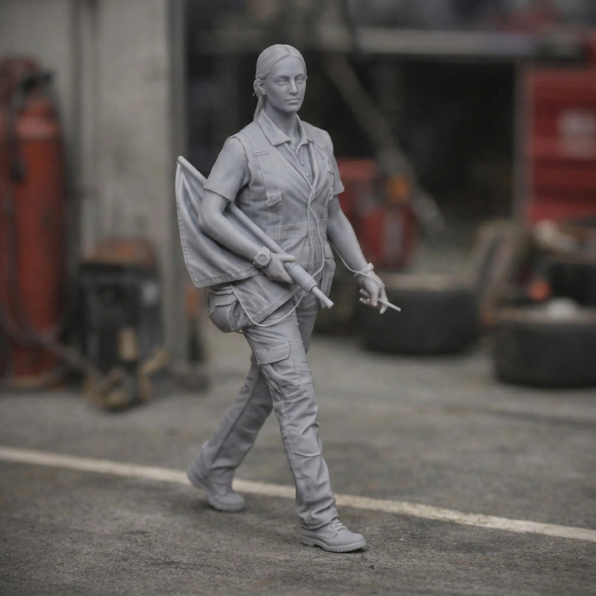 Professional Trackside Marshal in High-Visibility Safety Gear | Scale Resin Slot Car Diorama Figurine