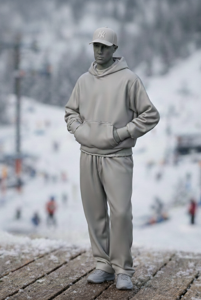 Casual Alpine Tourist in Oversized Hoodie & Joggers | Resin Figurine