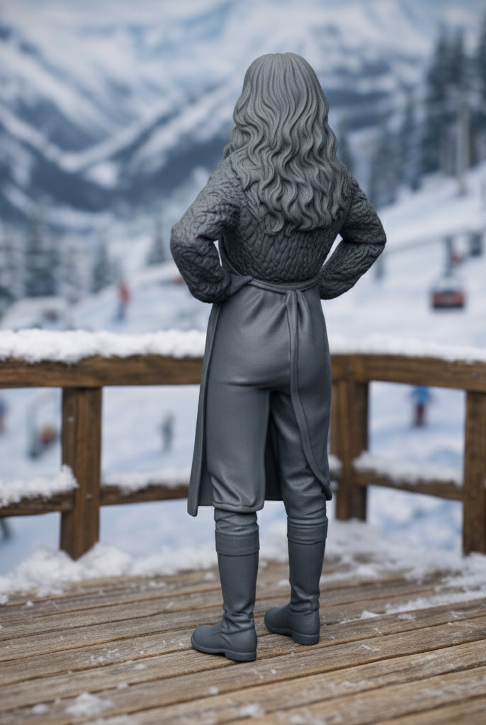 Mountain Lodge Hostess in Cable-Knit Sweater & Apron | Resin Figurine
