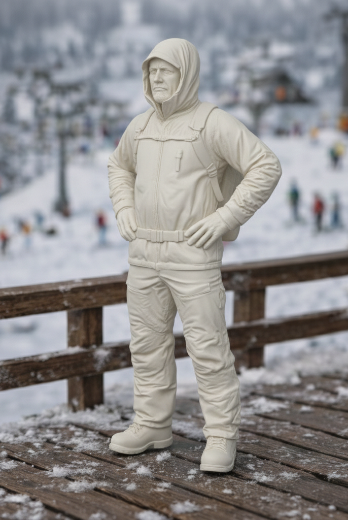 Professional Backcountry Guide in Hooded Expedition Shell | Resin Figurine