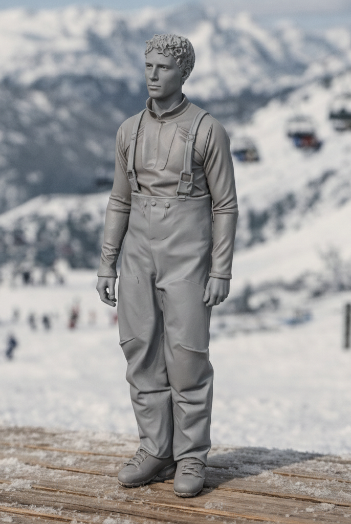 Vintage Alpine Skier in High-Waisted Salopettes | Resin Figurine