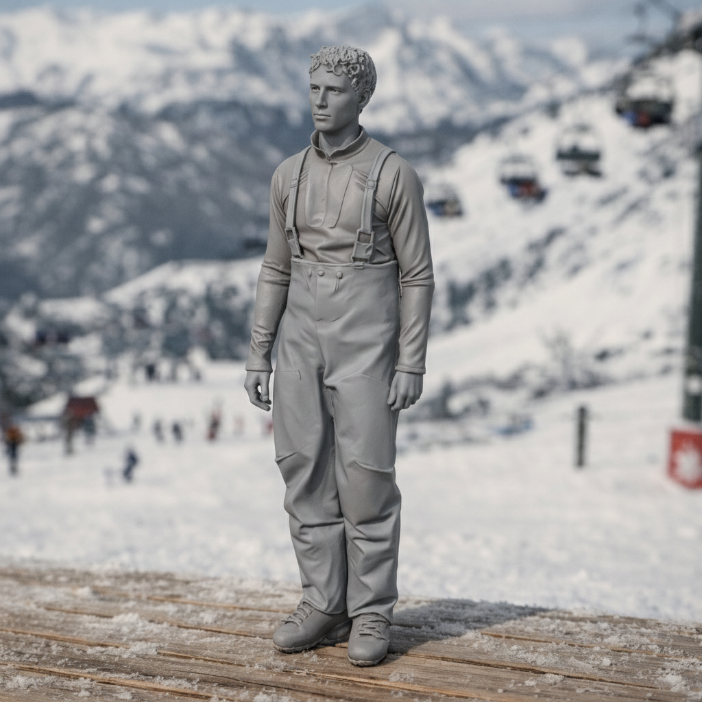 Vintage Alpine Skier in High-Waisted Salopettes | Resin Figurine