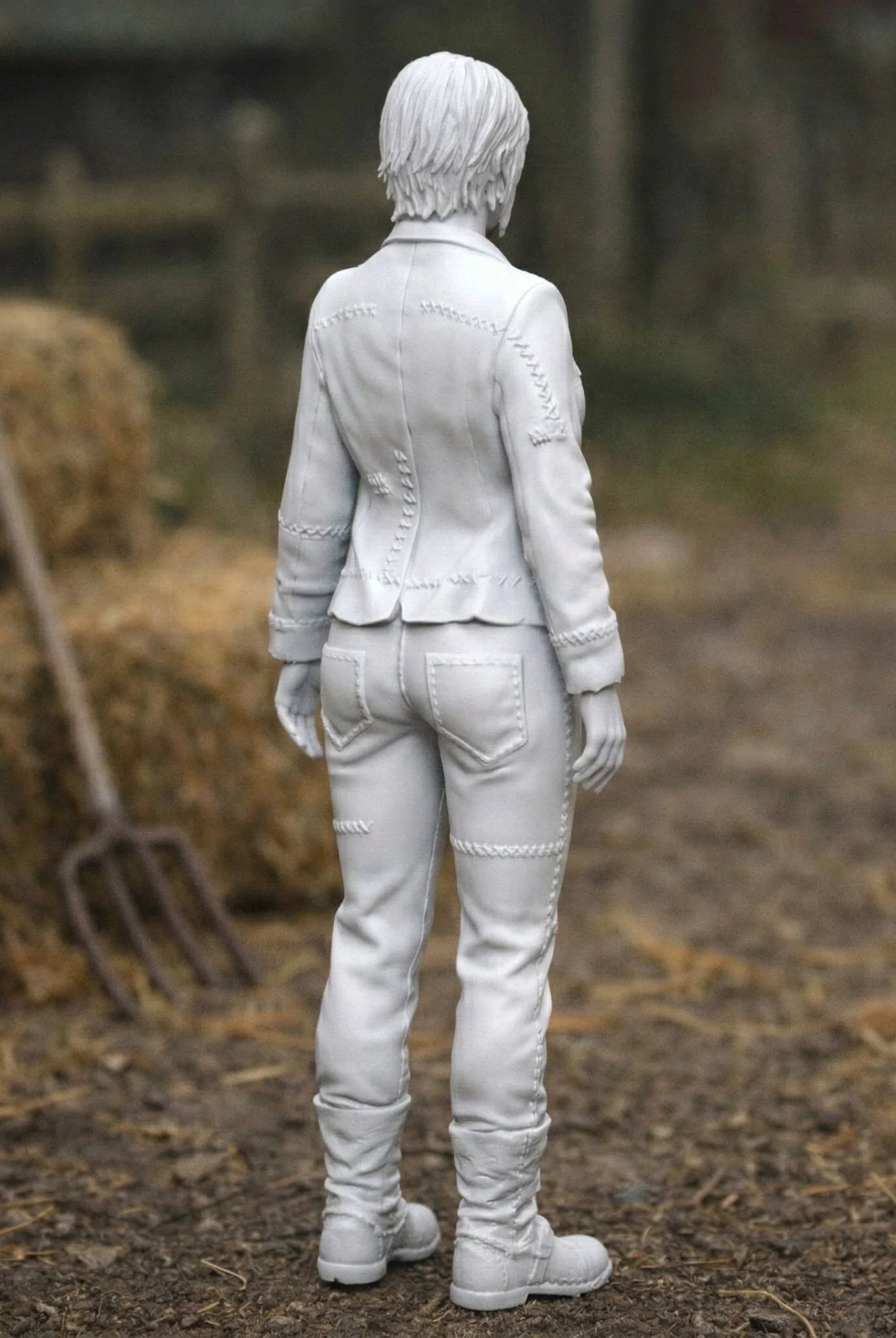 Professional Farmhand in Distressed Denim Utility Wear | Scale Resin Farm Diorama Figurine