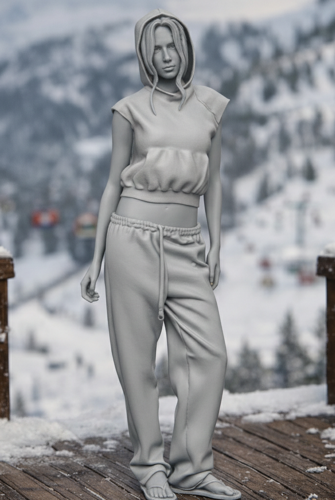 Relaxed Alpine Tourist in Cropped Hoodie & Sweatpants | Resin Figurine