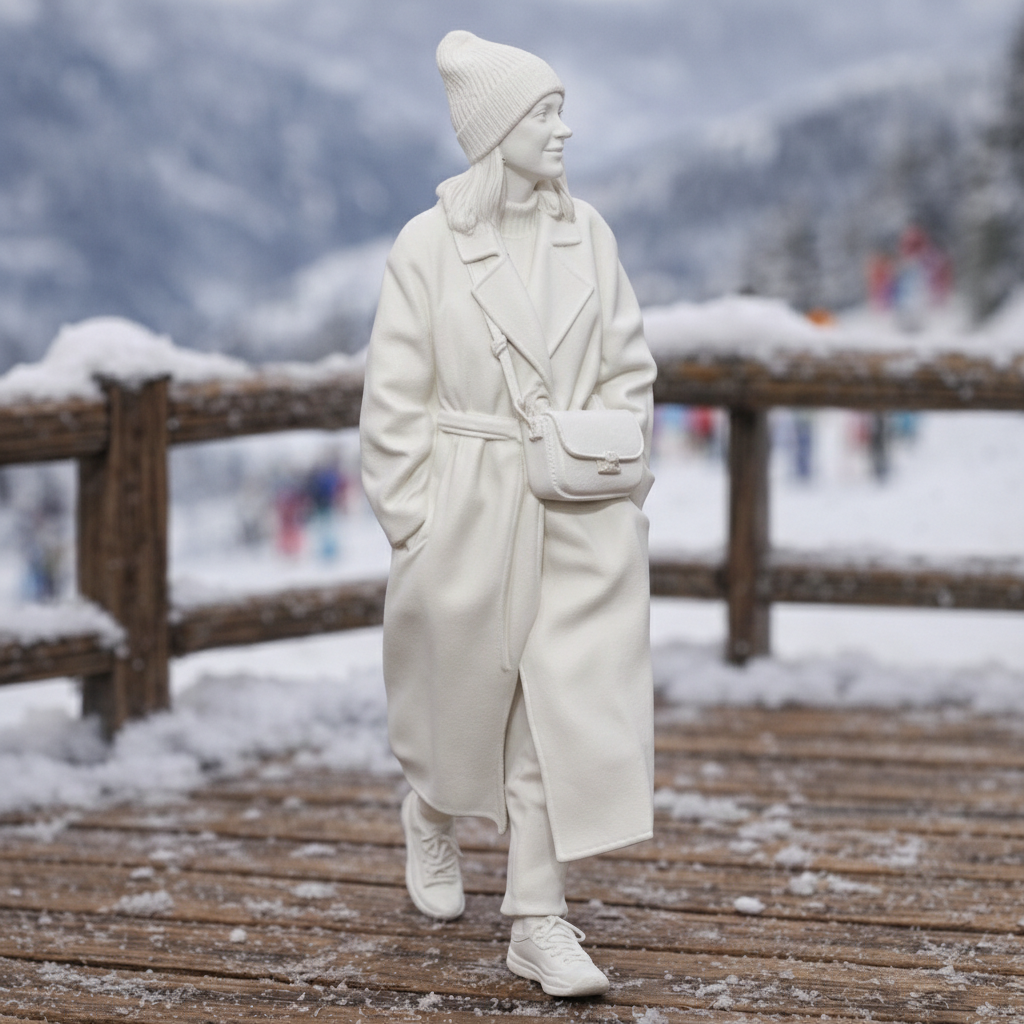 High-Fashion Tourist in Belted Maxi Coat | Resin Figurine
