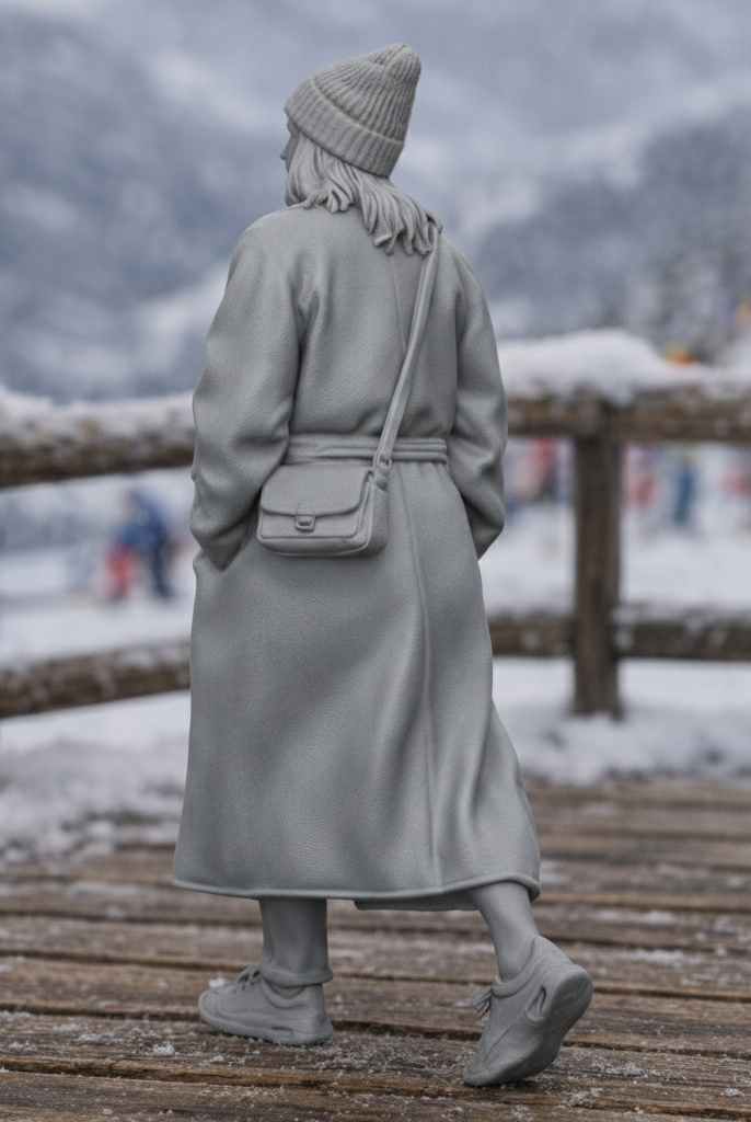 High-Fashion Tourist in Belted Maxi Coat | Resin Figurine