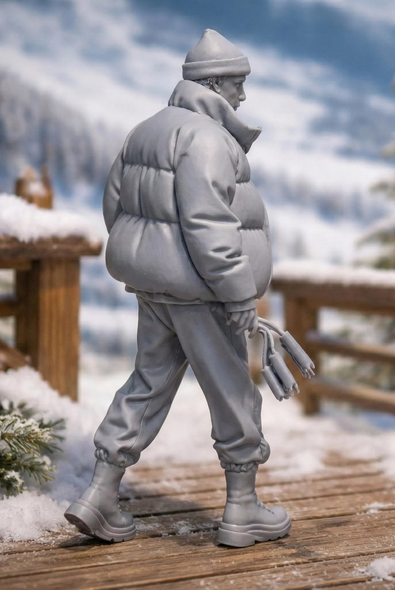 Professional Mountain Coach in Monochromatic Puffer Gear | Resin Figurine