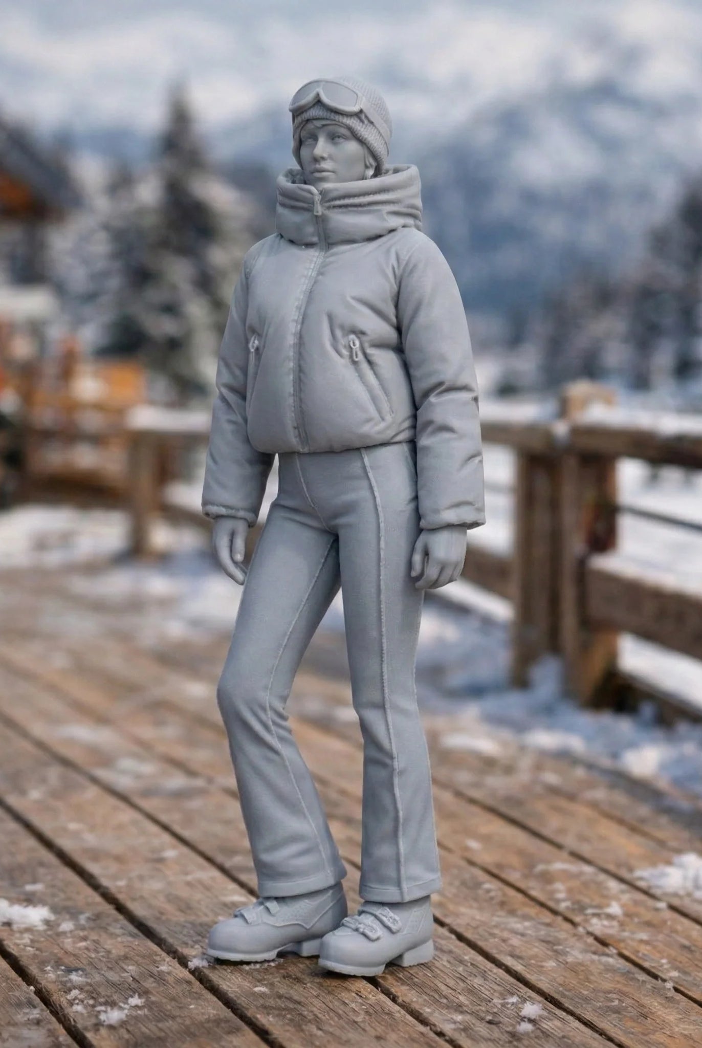 Professional Skier in Cropped Puffer | Resin Figurine