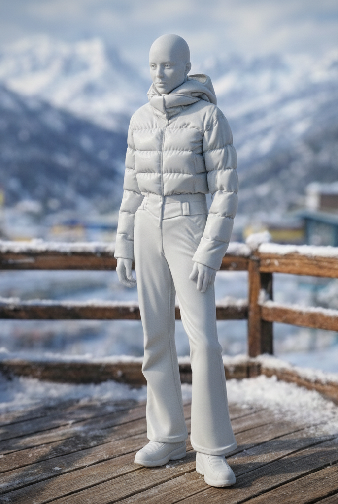 Avant-Garde Tourist in Cropped Puffer | Resin Figurine