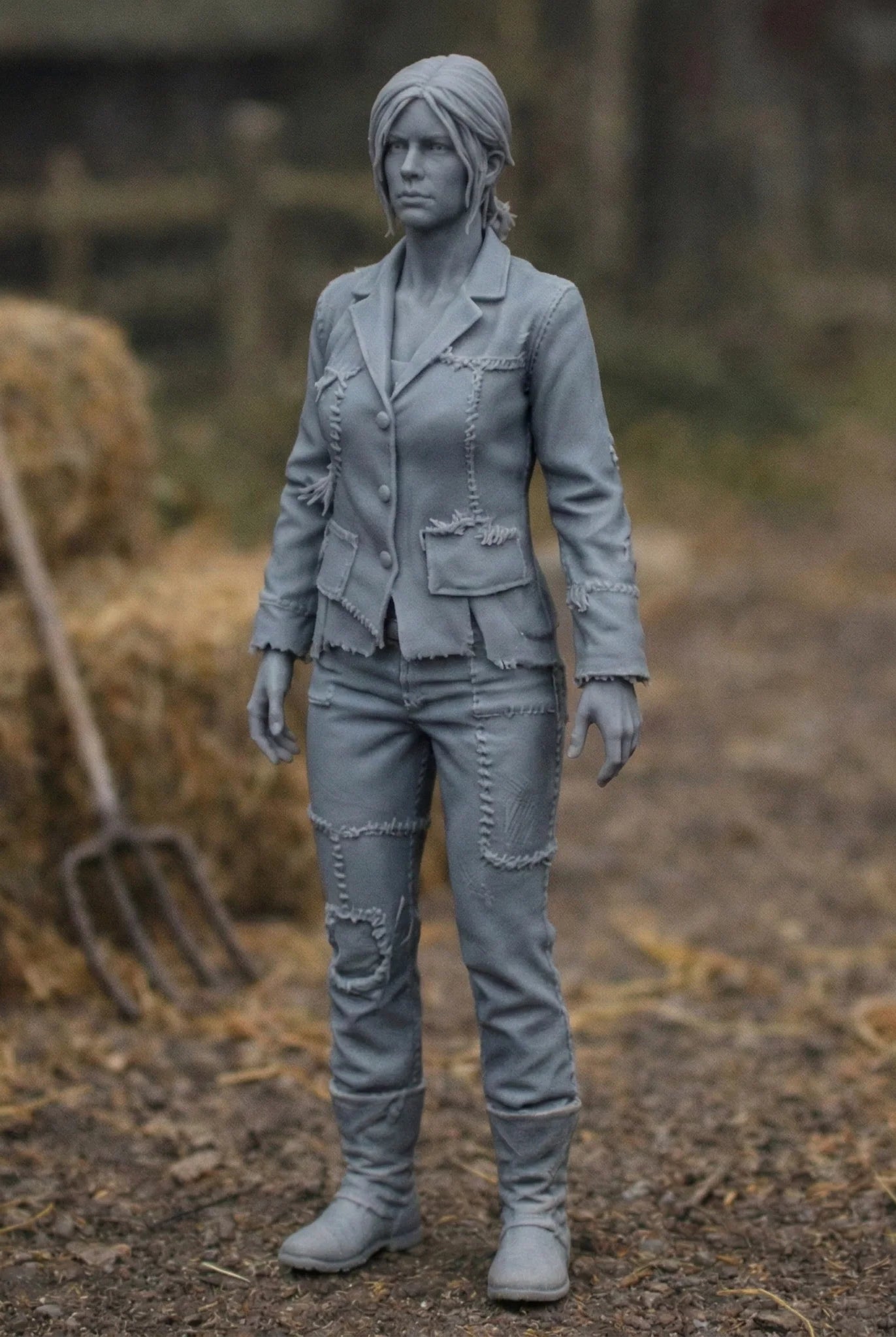 Professional Farmhand in Distressed Denim Utility Wear | Scale Resin Farm Diorama Figurine
