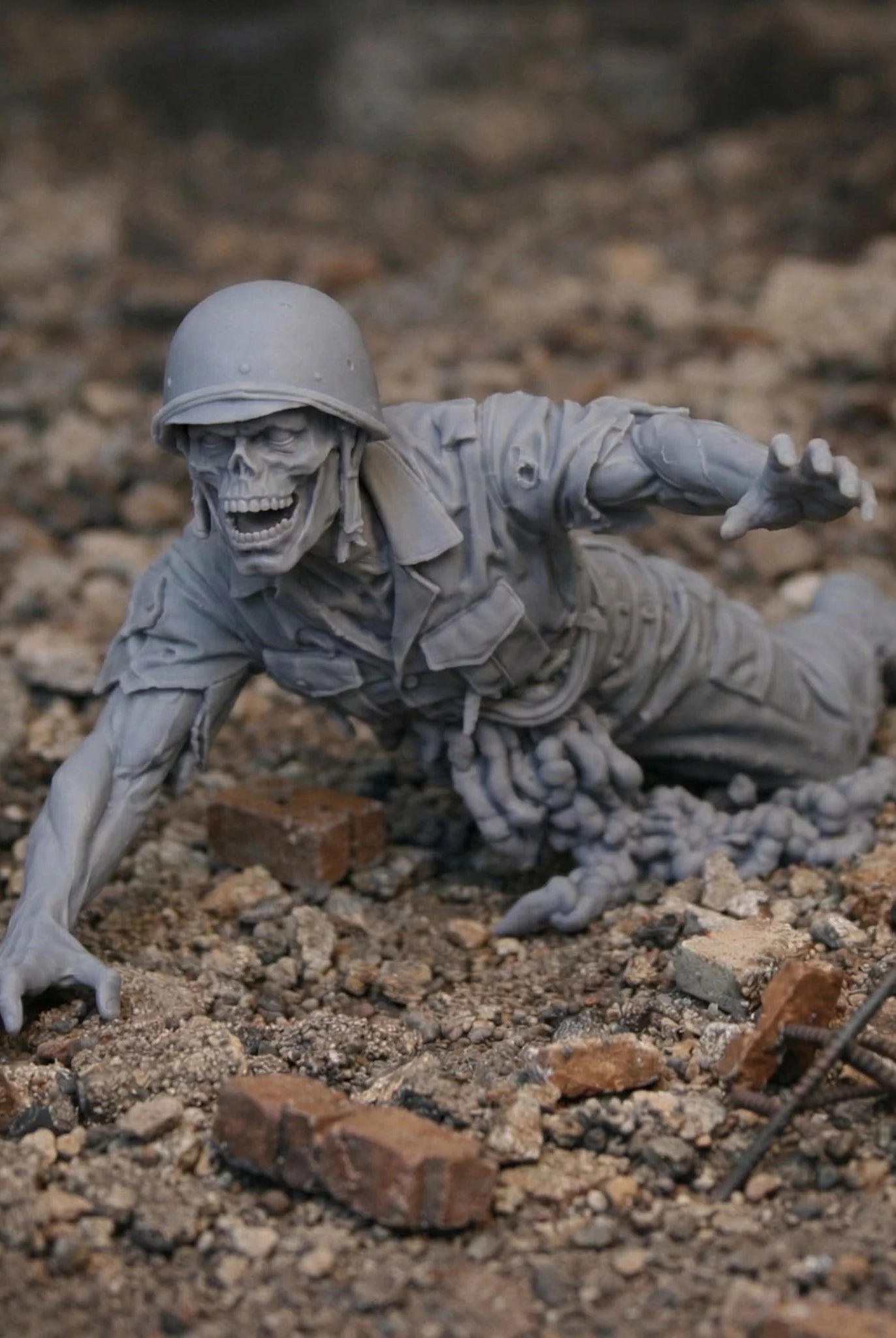Resin Injured Zombie Soldier Figurine | Scaled Resin Diorama Figurine