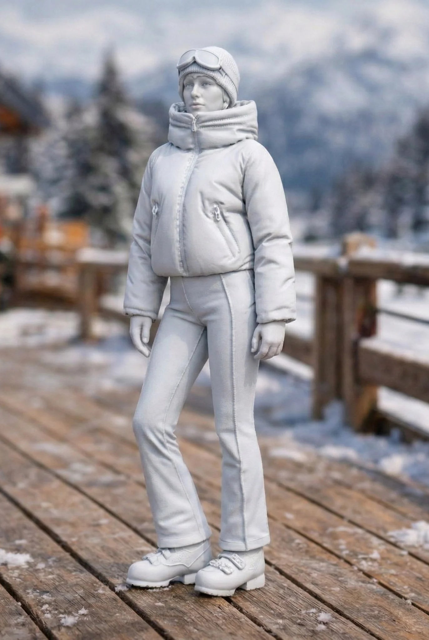 Professional Skier in Cropped Puffer | Resin Figurine