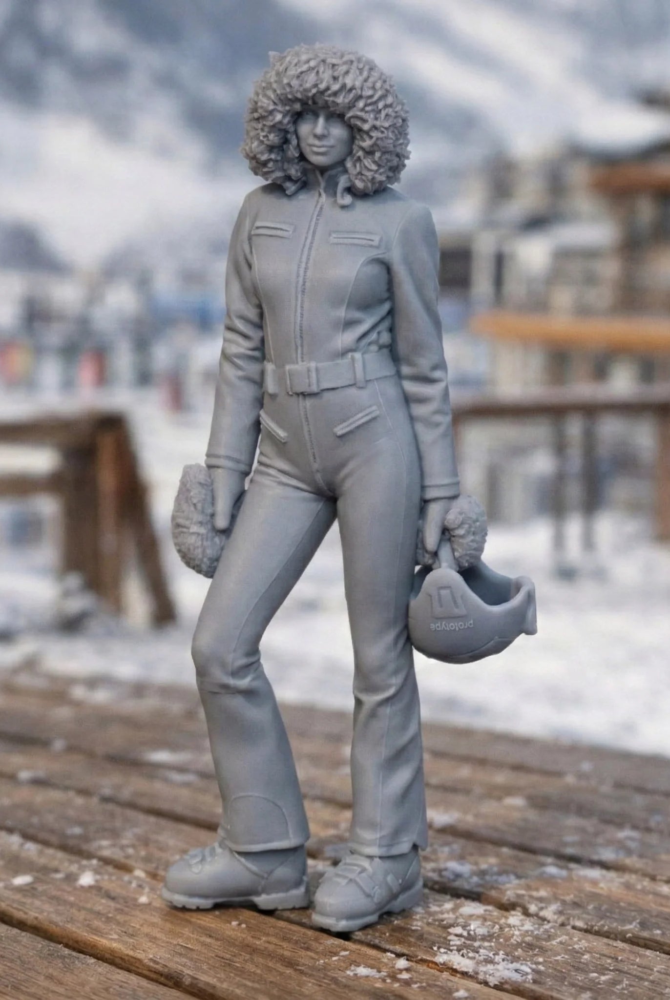 Professional Skier in Modern Softshell Onesie | Resin Figurine