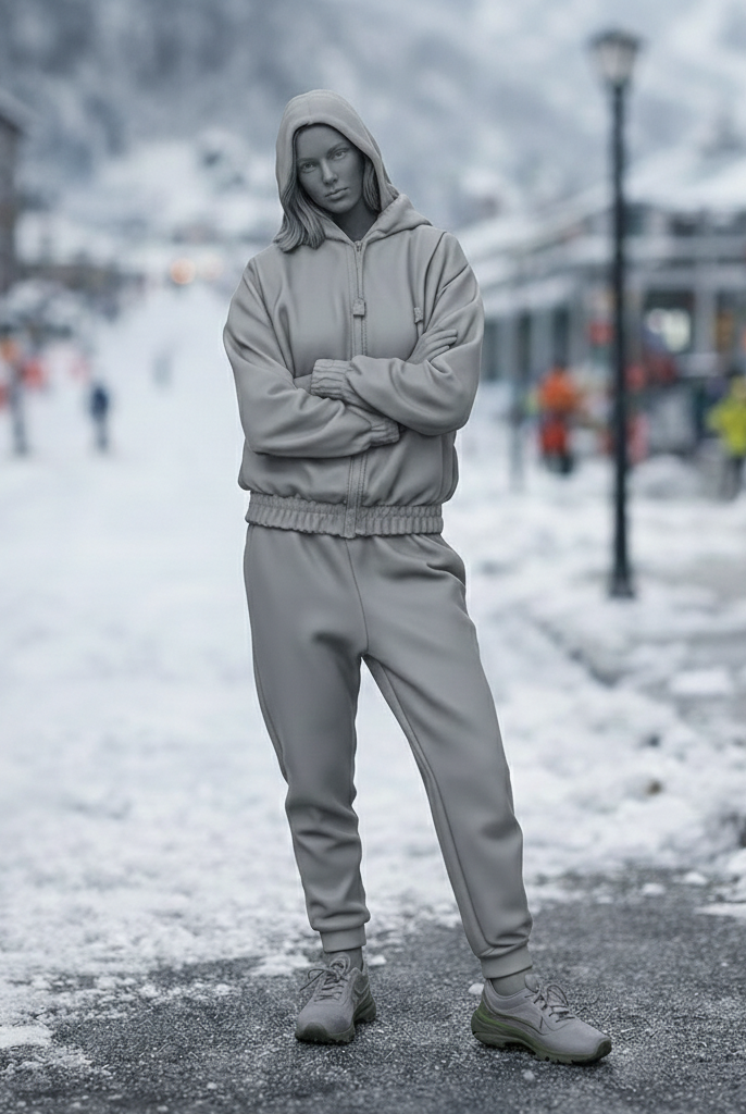 Athleisure Traveller in Zip-Up Hoodie & Joggers | Resin Figurine