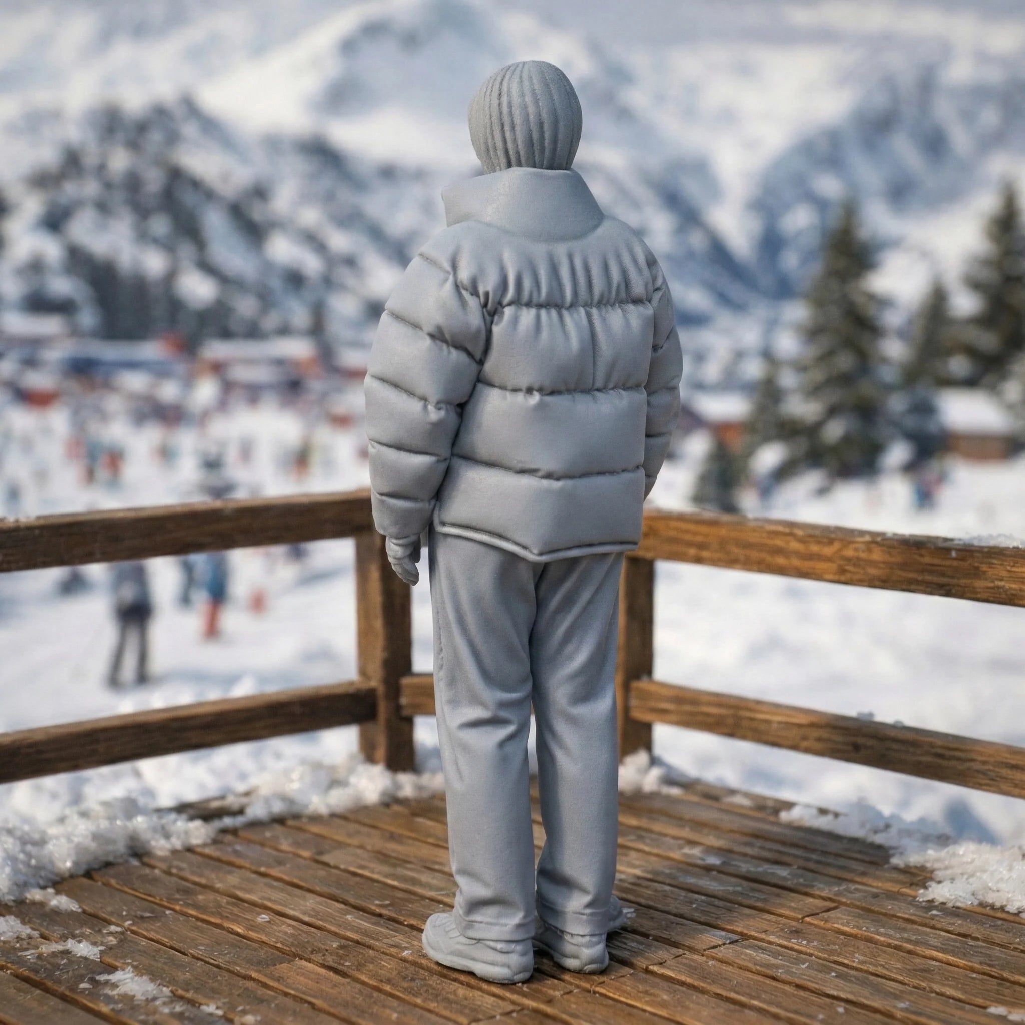 Contemporary Winter Traveller in Puffer | Resin Figurine