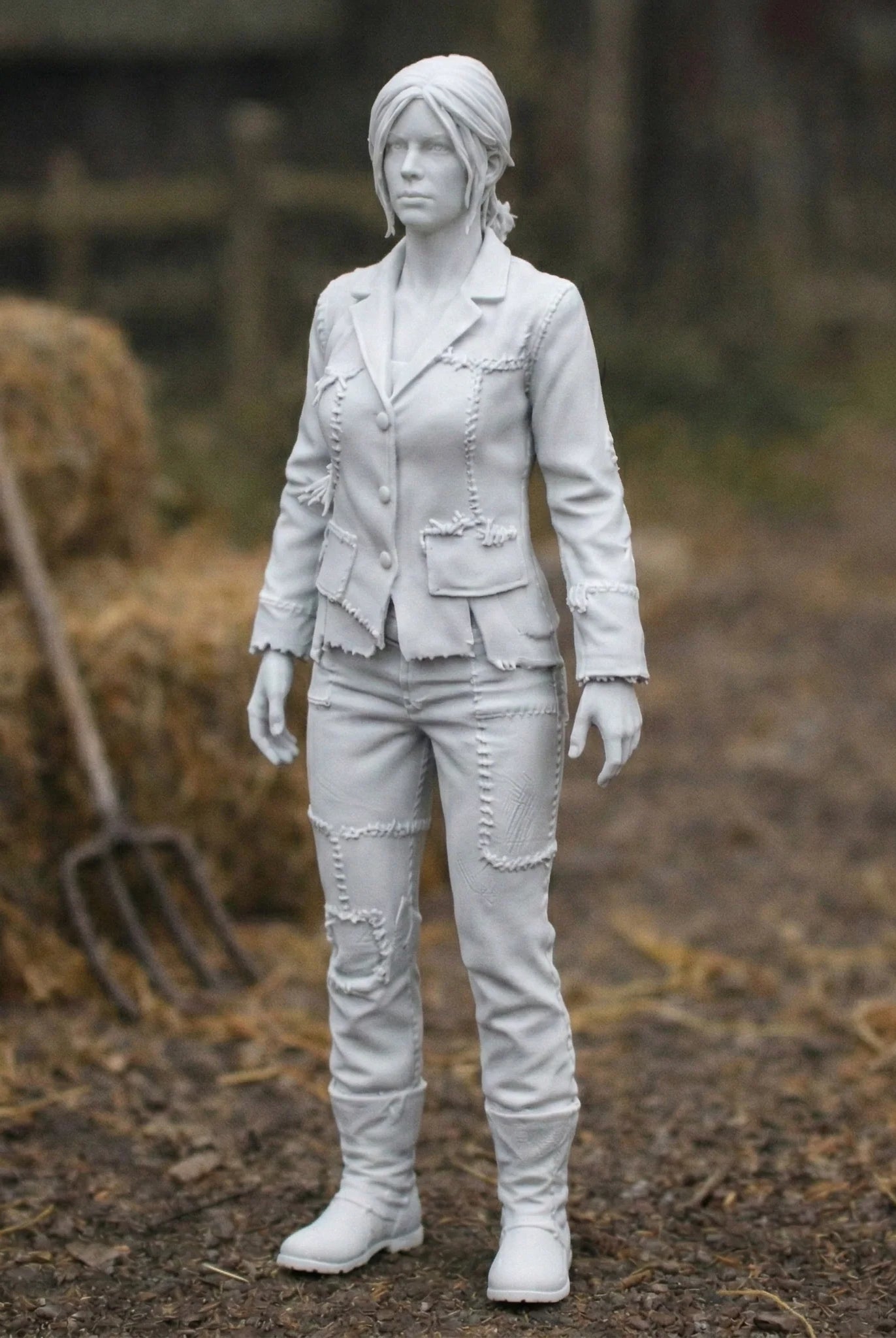 Professional Farmhand in Distressed Denim Utility Wear | Scale Resin Farm Diorama Figurine