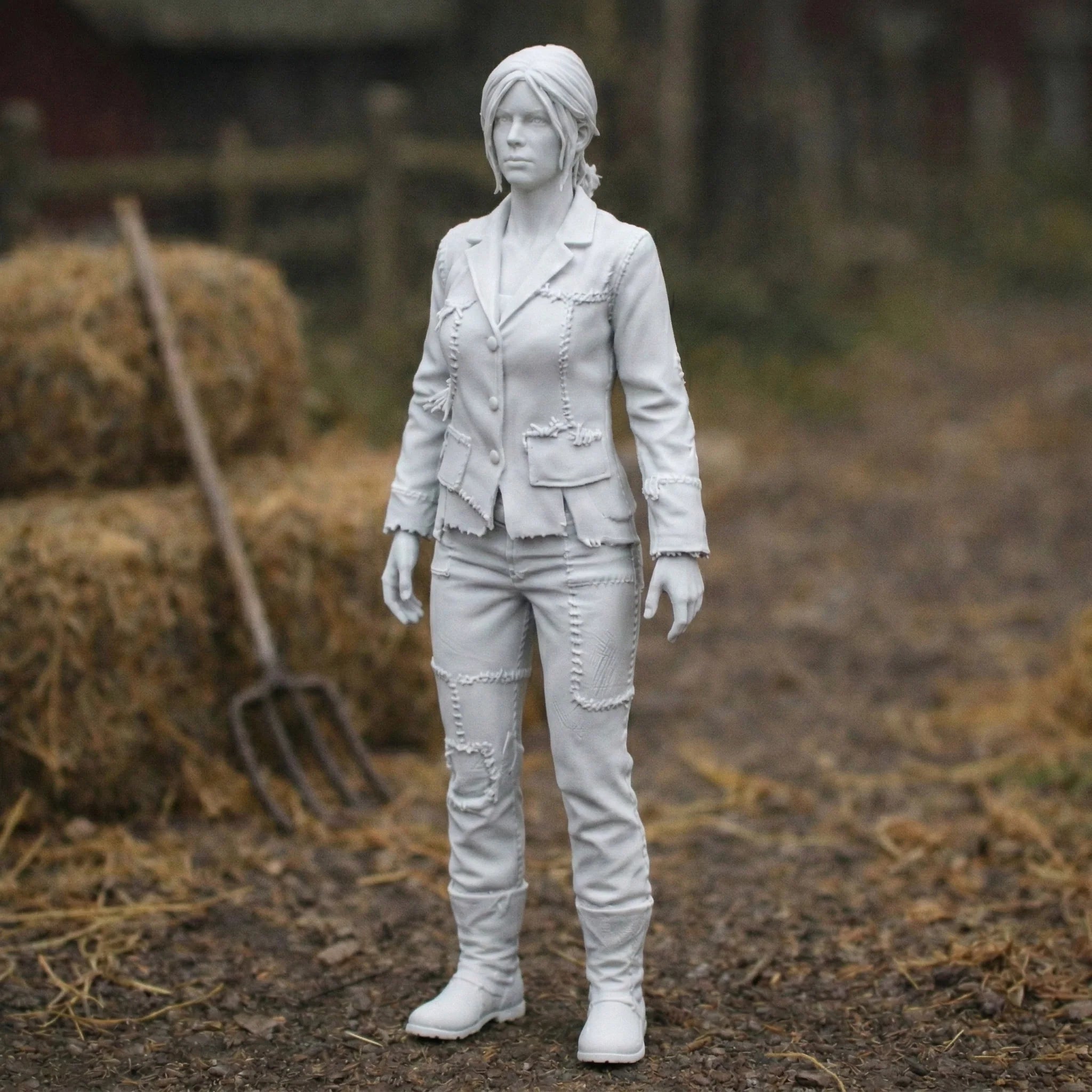 Professional Farmhand in Distressed Denim Utility Wear | Scale Resin Farm Diorama Figurine