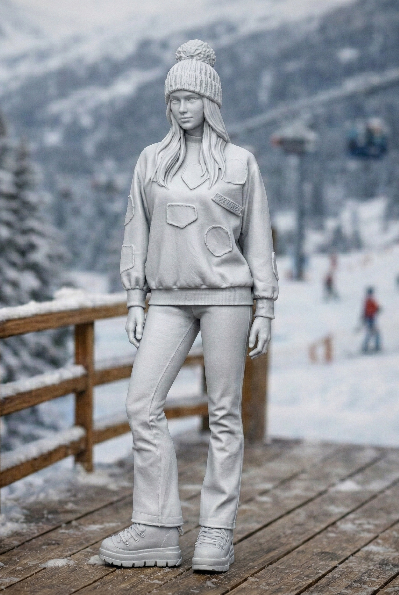 Alpine Leisure Enthusiast in Appliqué Sweatshirt | Resin Figurine