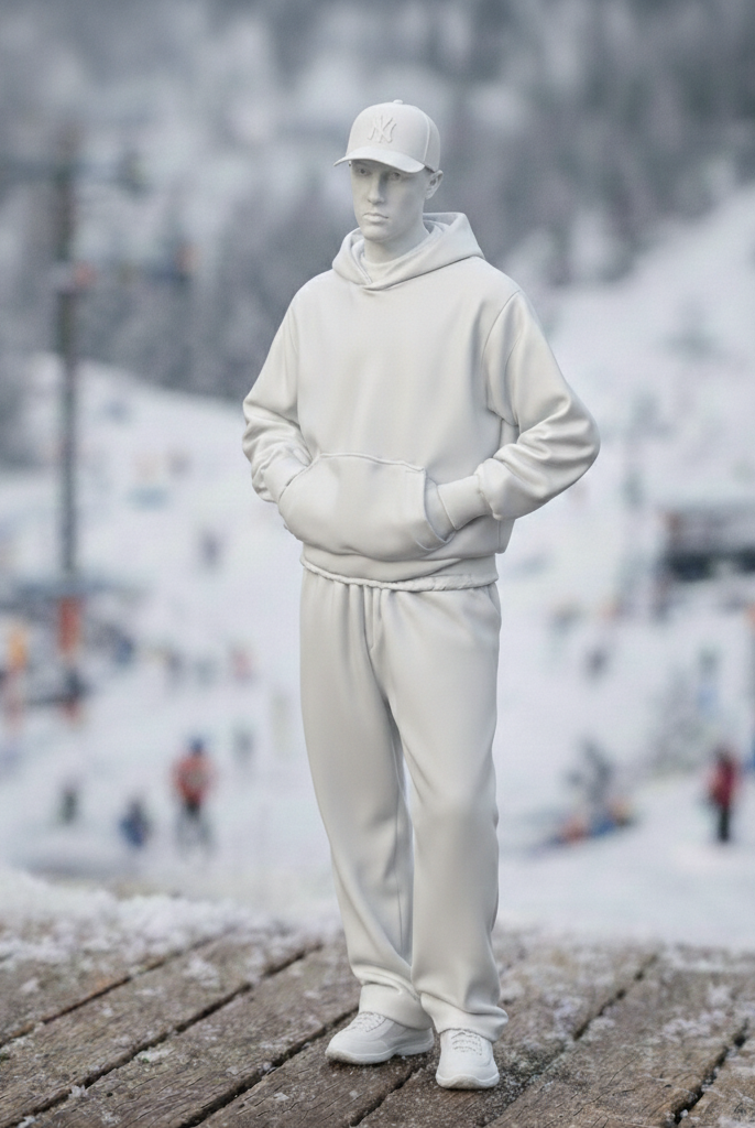 Casual Alpine Tourist in Oversized Hoodie & Joggers | Resin Figurine
