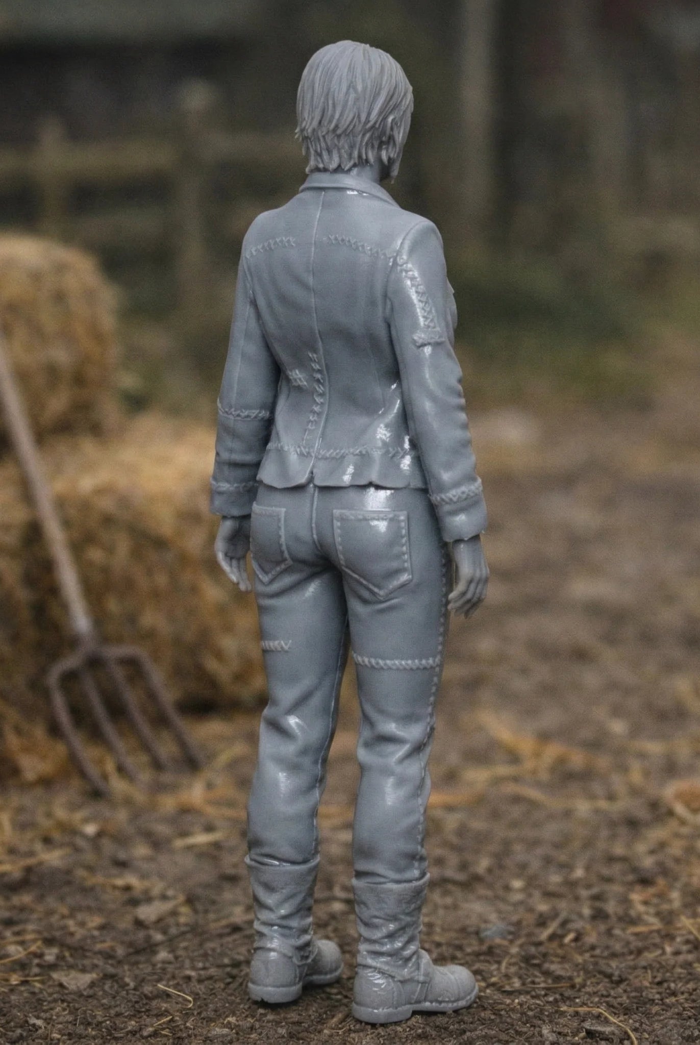 Professional Farmhand in Distressed Denim Utility Wear | Scale Resin Farm Diorama Figurine
