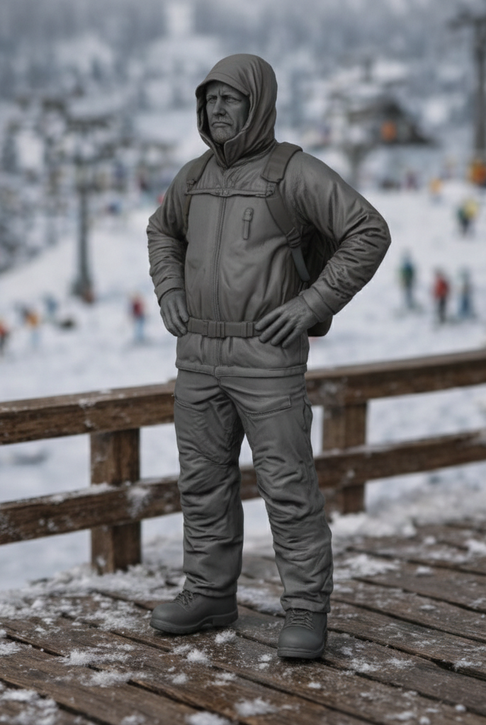 Professional Backcountry Guide in Hooded Expedition Shell | Resin Figurine