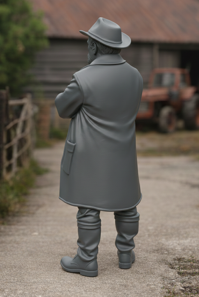 Heritage Farmhand in Waxed Duster & Akubra Hat | Scale Resin Farm Diorama Figurine