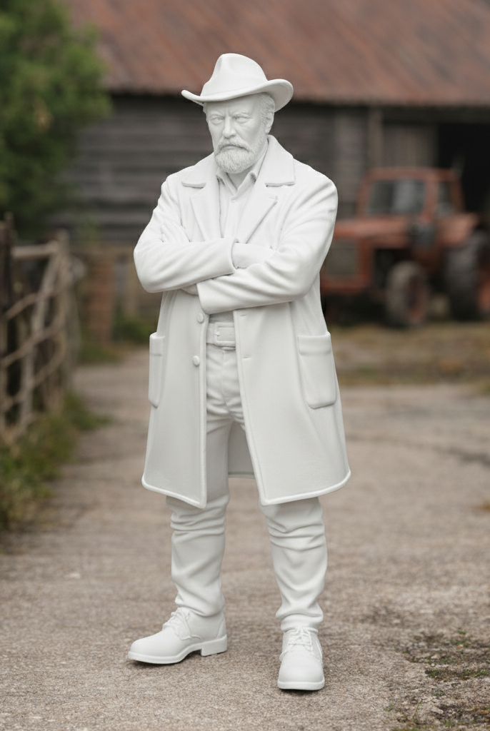 Heritage Farmhand in Waxed Duster & Akubra Hat | Scale Resin Farm Diorama Figurine