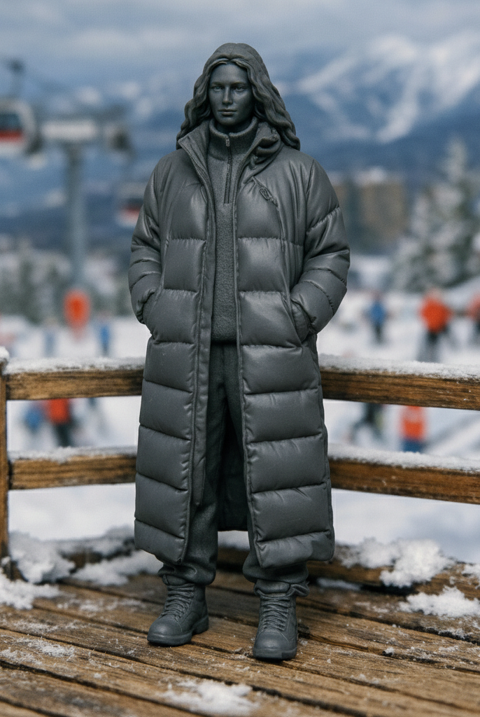 Editorial Winter Traveller in Maxi Puffer Coat | Resin Figurine