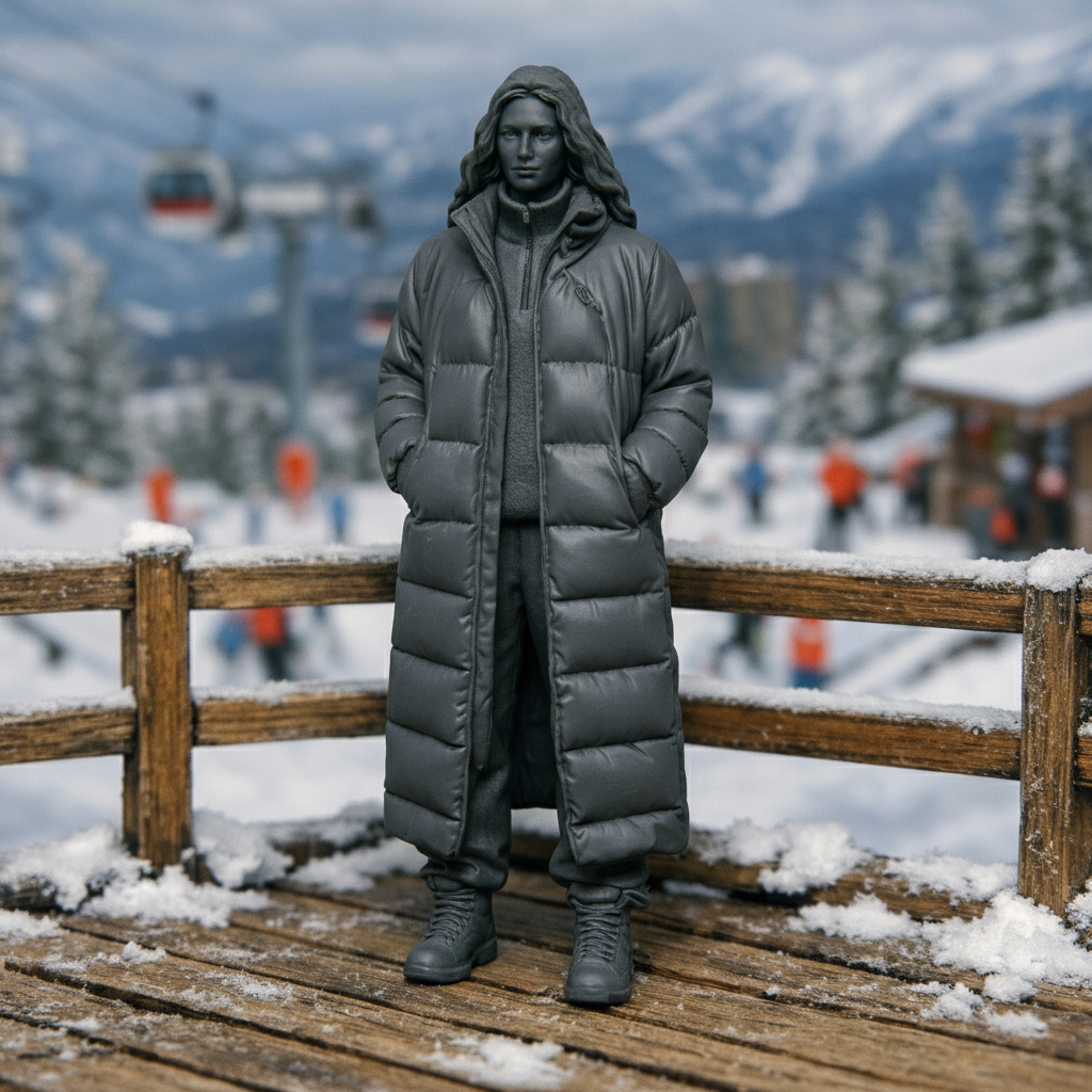 Editorial Winter Traveller in Maxi Puffer Coat | Resin Figurine