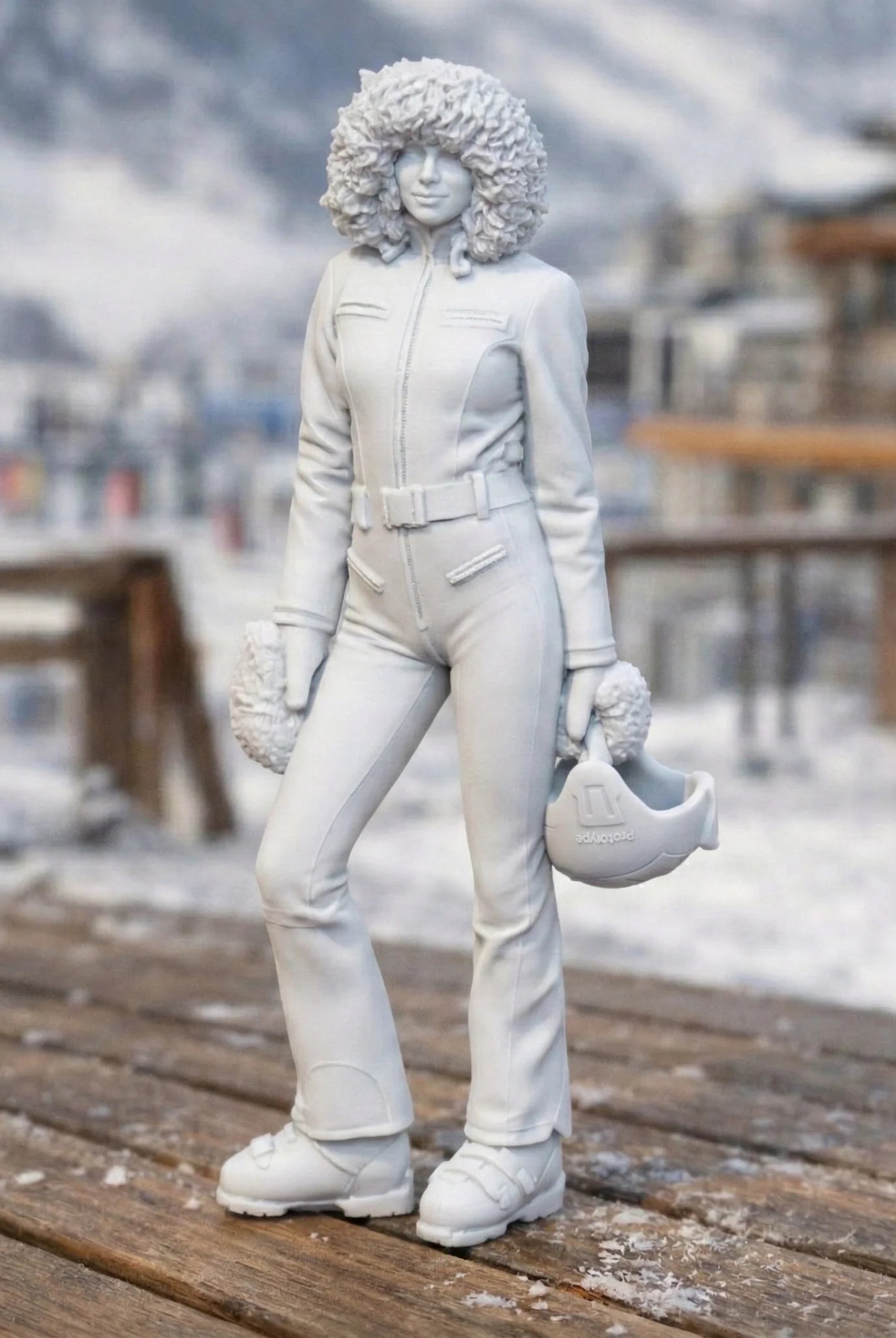 Professional Skier in Modern Softshell Onesie | Resin Figurine