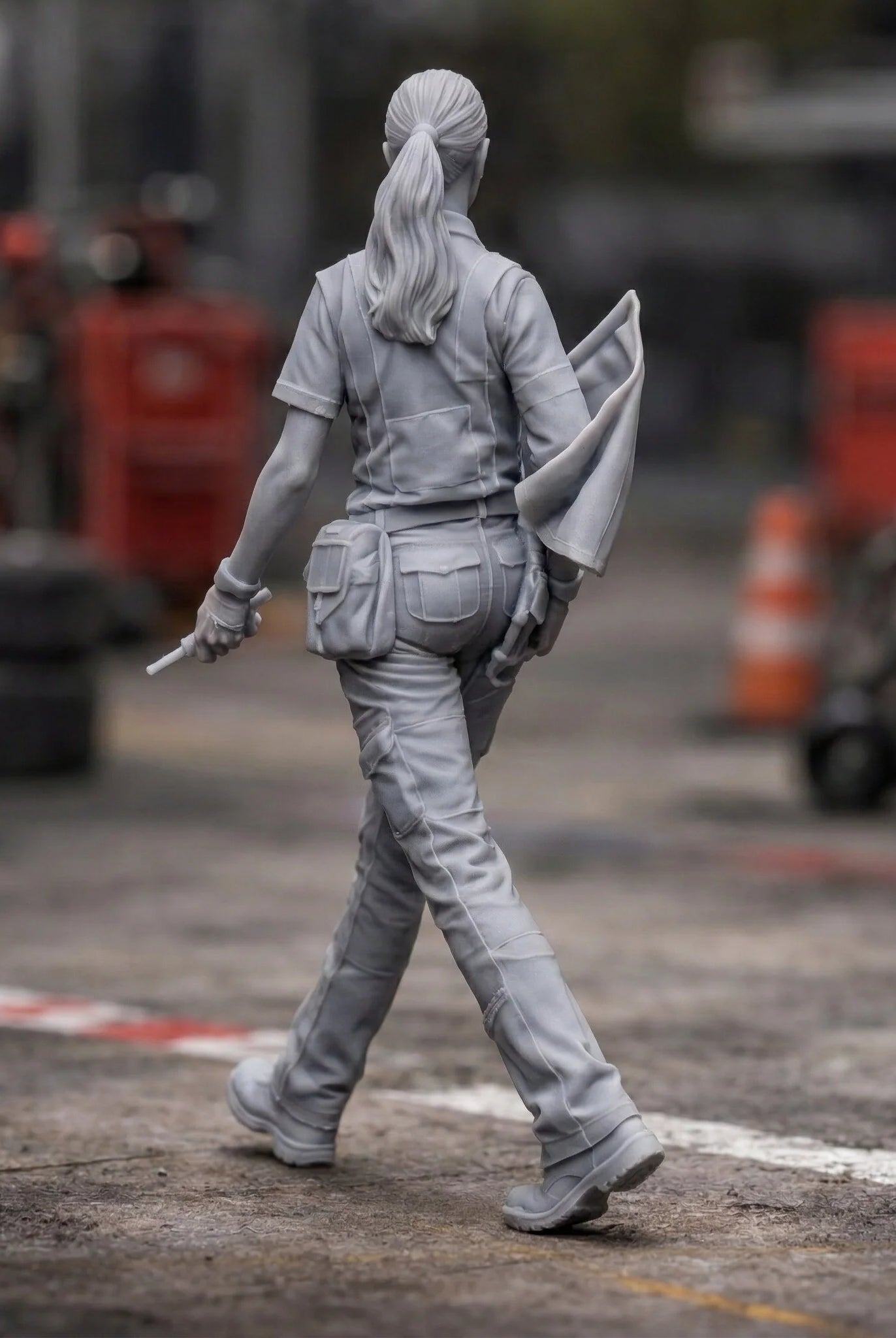 Professional Trackside Marshal in High-Visibility Safety Gear | Scale Resin Slot Car Diorama Figurine