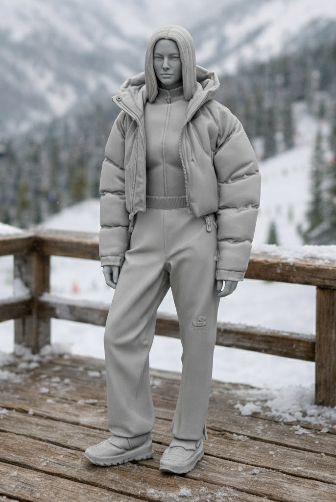 Hooded Winter Tourist in Puffer & Tracksuit | Resin Figurine