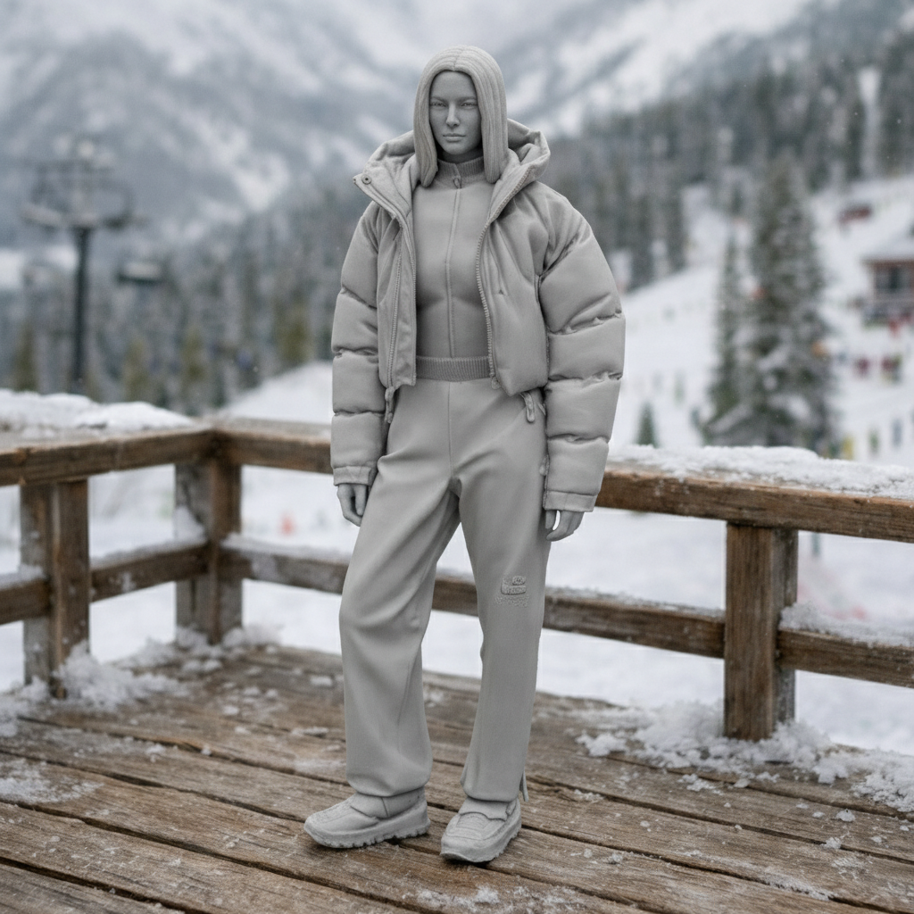 Hooded Winter Tourist in Puffer & Tracksuit | Resin Figurine
