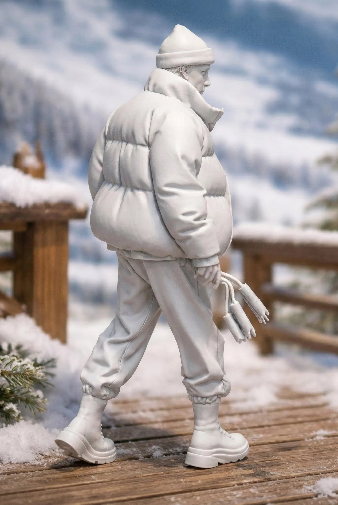 Professional Mountain Coach in Monochromatic Puffer Gear | Resin Figurine