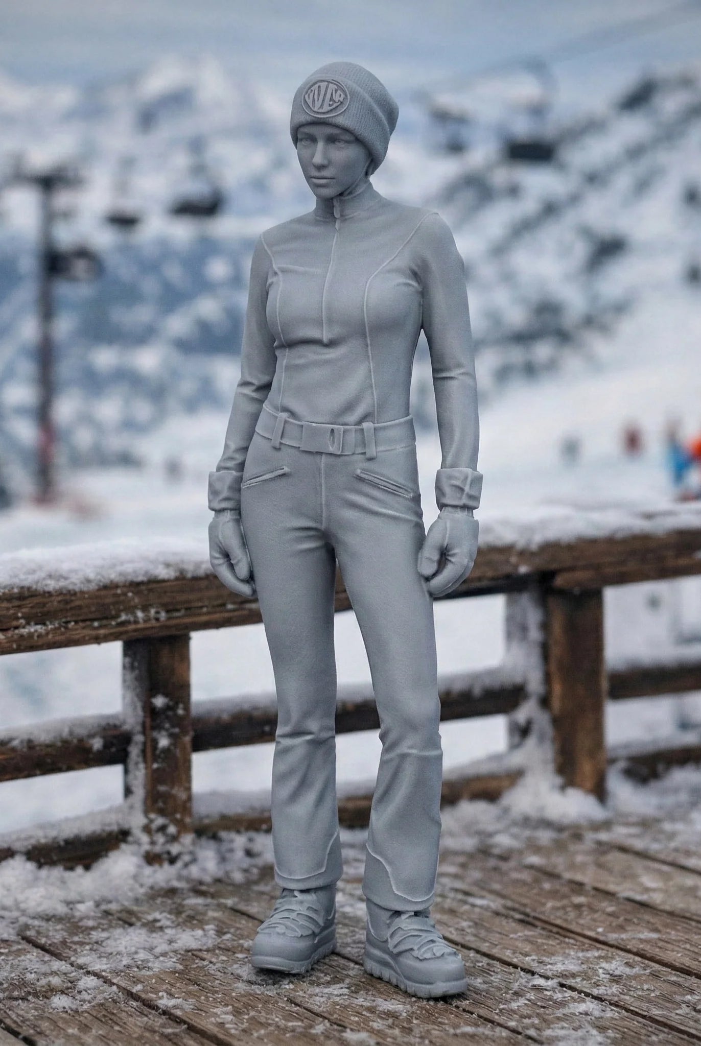 Professional Skier in Belted One-Piece | Resin Figurine